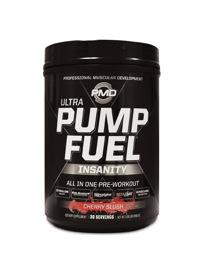 Sports Ultra Pump Fuel Insanity - Pre Workout Drink Mix for Energy, Strength, Endurance, Recovery - Complex Carbohydrates and Amino Energy - Cherry Slush (30 Servings)