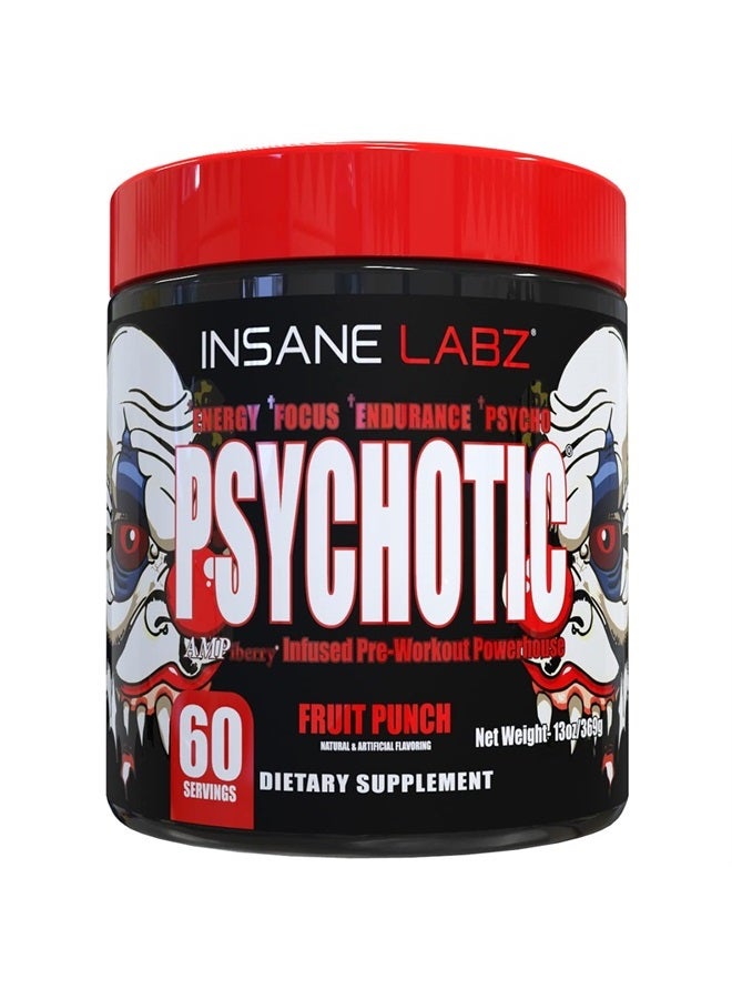 Psychotic, High Stimulant Pre Workout Powder, Extreme Lasting Energy, Focus and Endurance with Beta Alanine, Creatine Monohydrate, DMAE, 60 Srvgs