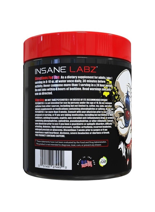 Psychotic, High Stimulant Pre Workout Powder, Extreme Lasting Energy, Focus and Endurance with Beta Alanine, Creatine Monohydrate, DMAE, 60 Srvgs