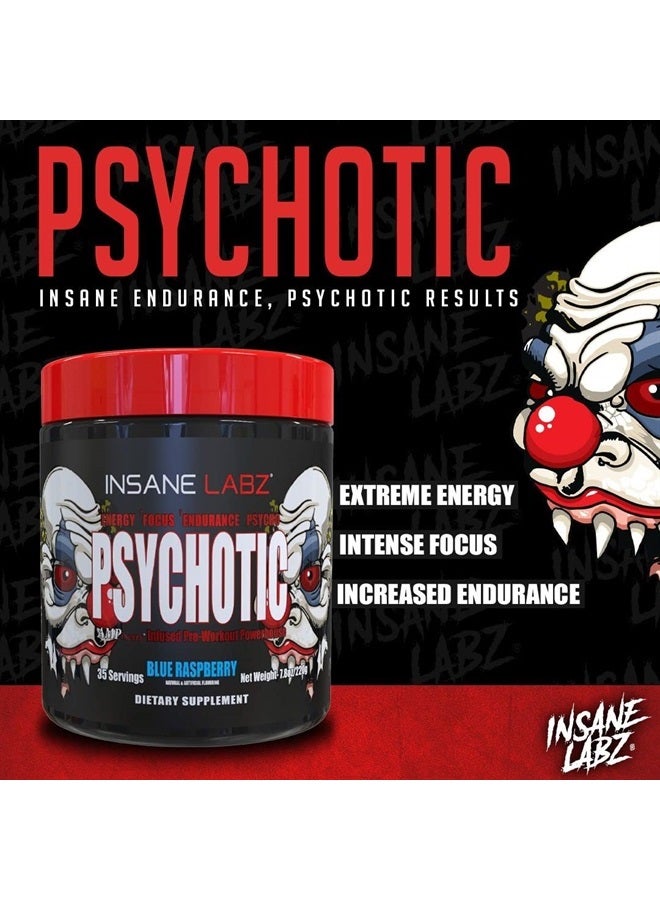 Psychotic, High Stimulant Pre Workout Powder, Extreme Lasting Energy, Focus and Endurance with Beta Alanine, Creatine Monohydrate, DMAE, 60 Srvgs