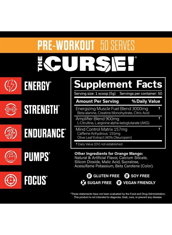 The Curse! Pre Workout Powder - Orange Mango 50 Servings | Preworkout: Boost Strength, Energy + Focus for Men & Women | Caffeine, Beta-Alanine, Creatine & L-Citrulline