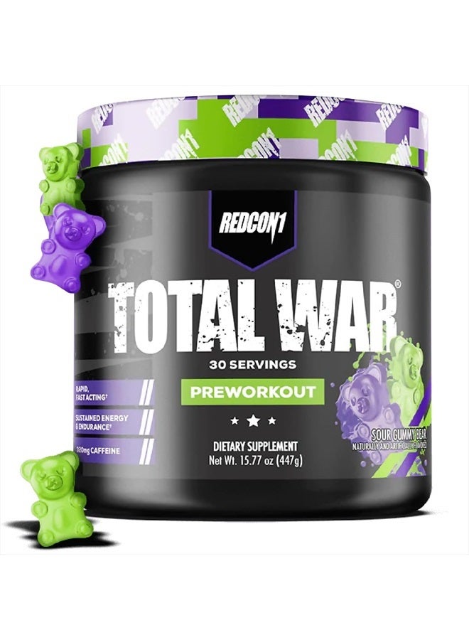 Total War Preworkout - Contains 320mg of Caffeine from Green Tea, Juniper & Beta Alanine - Pre Work Out with Amino Acids to Increase Pump, Energy + Endurance (Sour Gummy Bear, 30 Servings)