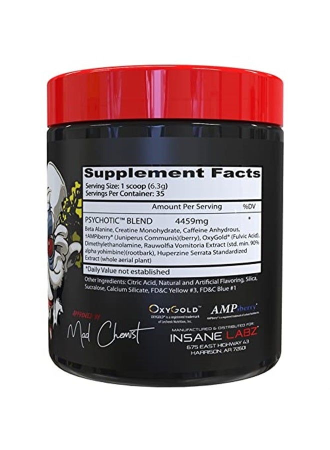 Psychotic, High Stimulant Pre Workout Powder, Extreme Lasting Energy, Focus and Endurance with Beta Alanine, Creatine Monohydrate DMAE, 35 Srvgs (Apple)