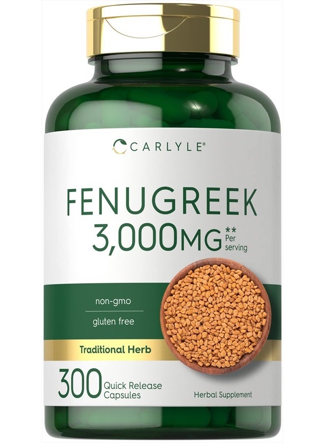 Fenugreek Capsules | 300 Count | Non-GMO & Gluten Free Extract | Fenugreek Seeds