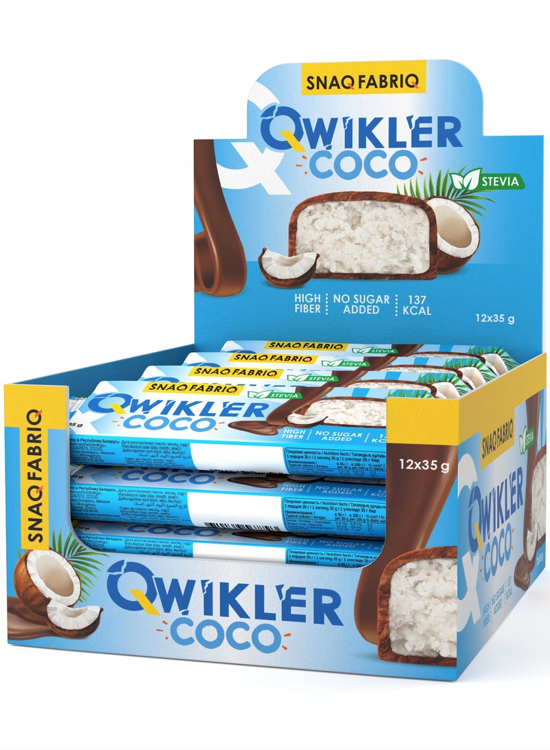 Qwikler Coco Bar Coconut High Fiber and No Sugar Added 12x35g