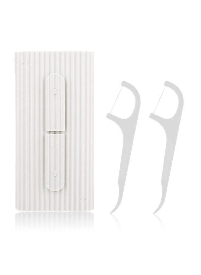 Portable Dental Floss Case Automatic Dental Floss Pick Organizer Case Travel Flosser Dispenser Storage Case Refillable Holder Boxes with 10 Floss Picks for Teeth Cleaning (White)