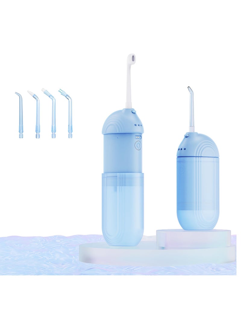 Cordless Water Flosser Portable, Dental Oral Irrigator 3 Modes & Pull-Out Type Detachable Tank, 5 Tips & 1 Water Toothbrush,  Magnetic Suction Charging, Adjustable IPX7 Waterproof, Blue Dental Oral Ir