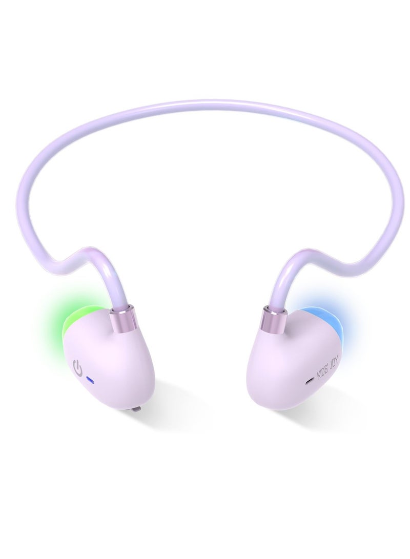 Bluetooth 5.3 Kids Headphones w Mic, 85dB Open Ear Wireless Earbuds w Colorful RGB Led, 20g Ultra-Light, IPX5 Waterproof, Portable And Safer for Children iPad Tablet Kindle Sports, 12H Play