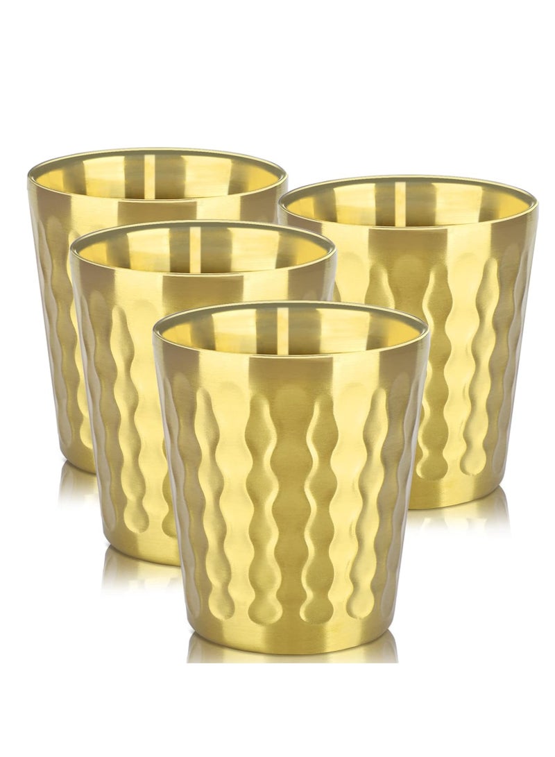 Beasea 10oz Stainless Steel Cups 4 Pack Gold Double Wall Metal Stackable Insulated Portable Drinking Tumblers Unbreakable Shatterproof Glasses for Home Restaurant Party Camping Travelling