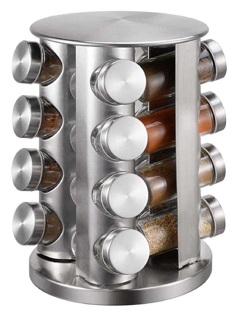 Spice Rack With 16 Jars, Countertop Spice Tower, Round Spice Rack, Countertop Spice Rack, Revolving Spice Rack Organizer for Seasoning Dried Herbs