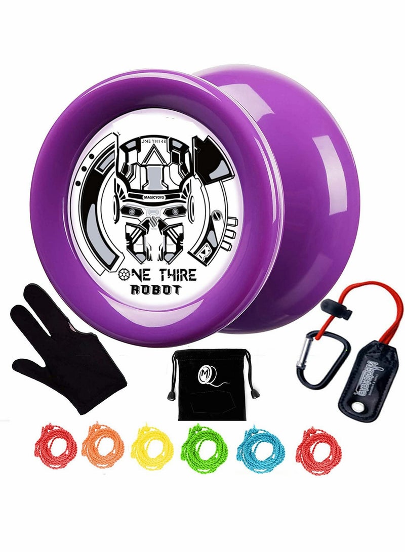 YOYO Responsive Yoyo D2 ONE Third Purple Ball Bearing Yoyo Axle, Premium Plastic Yoyo, Super Durable+ Yoyo Glove + Yoyo Bag + 6 Yoyo Strings, Suitable for beginners adults and children