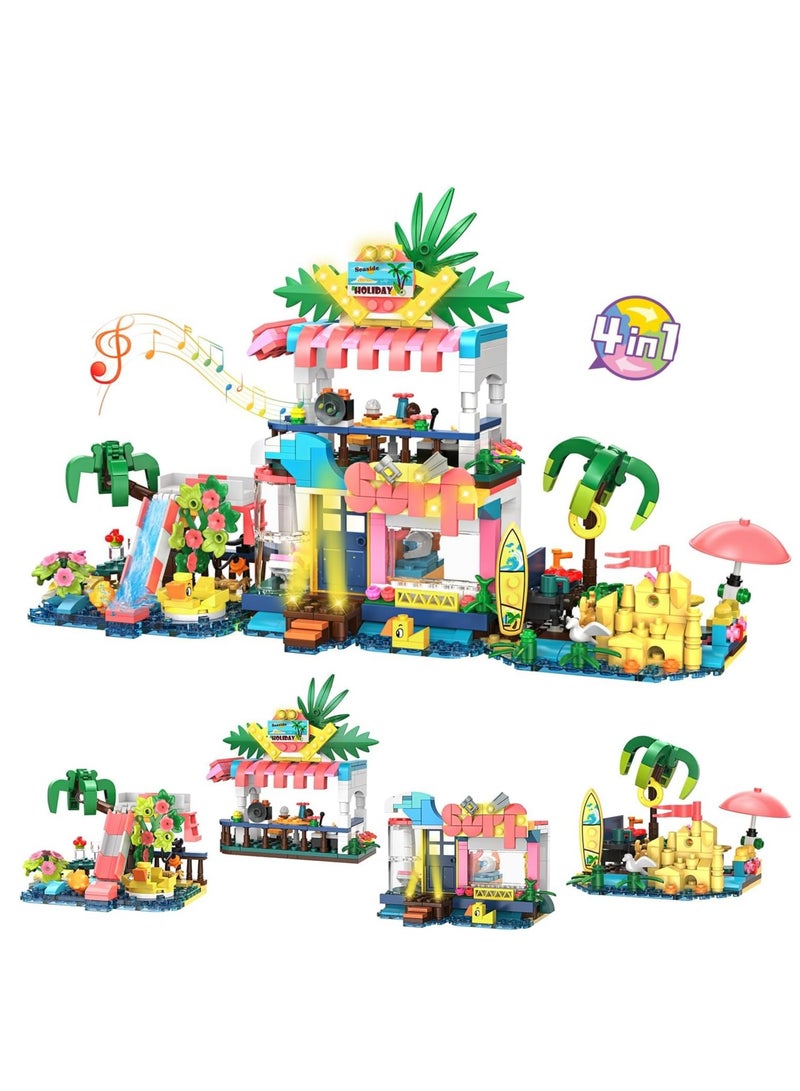 Friends Beach House Building Set, 4 in 1 Building Blocks Toys for Girls, 617pcs Beach House 4 Models Dream Girls Building Bricks Set Toys for Kids for Kids Girls Age 6 7 8 9 10 11 12
