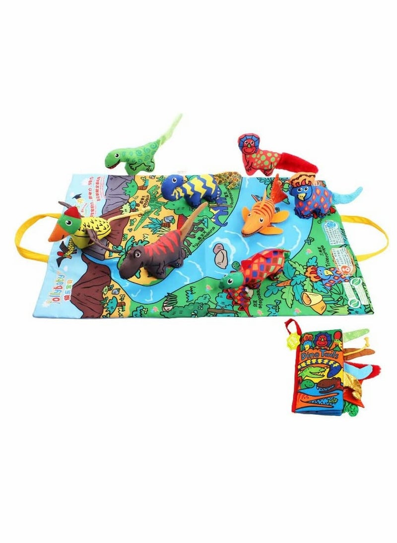 Soft Cloth Book, Jungle & Dinosaur Tails Crinkle Baby Books for Infants & Toddler, Early Development Touch and Feel Toy for Boys & Girls 0-3, 3-6, 6-12 Months (Jungle + Dinosaur)