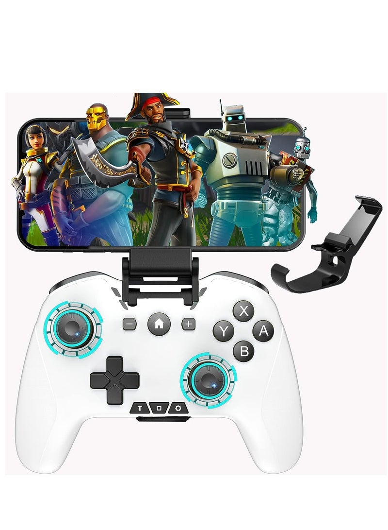 Bluetooth Controller for iPhone/Mobile Phone/Switch/Mac/iPad/Android/Laptop, Switch Pro Controller Gamepad Joystick for Apple Arcade MFi Games With Clip, Backbone and Trigger Keys, White&Black