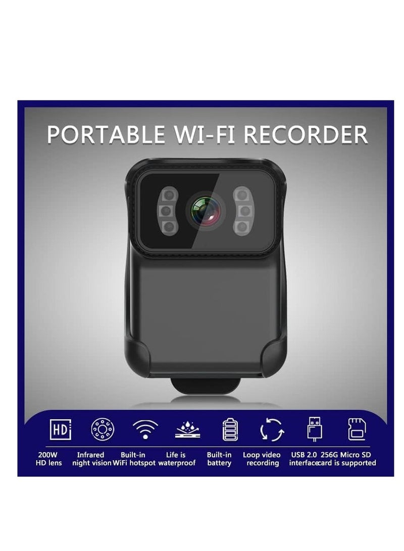 Mini WIFI Body Camera Video Recorder, Wearable Police Body Cam with Night Vision, Body Worn Camera with Audio and Video Recording, Law Enforcement, Security Guard (64G Memory)