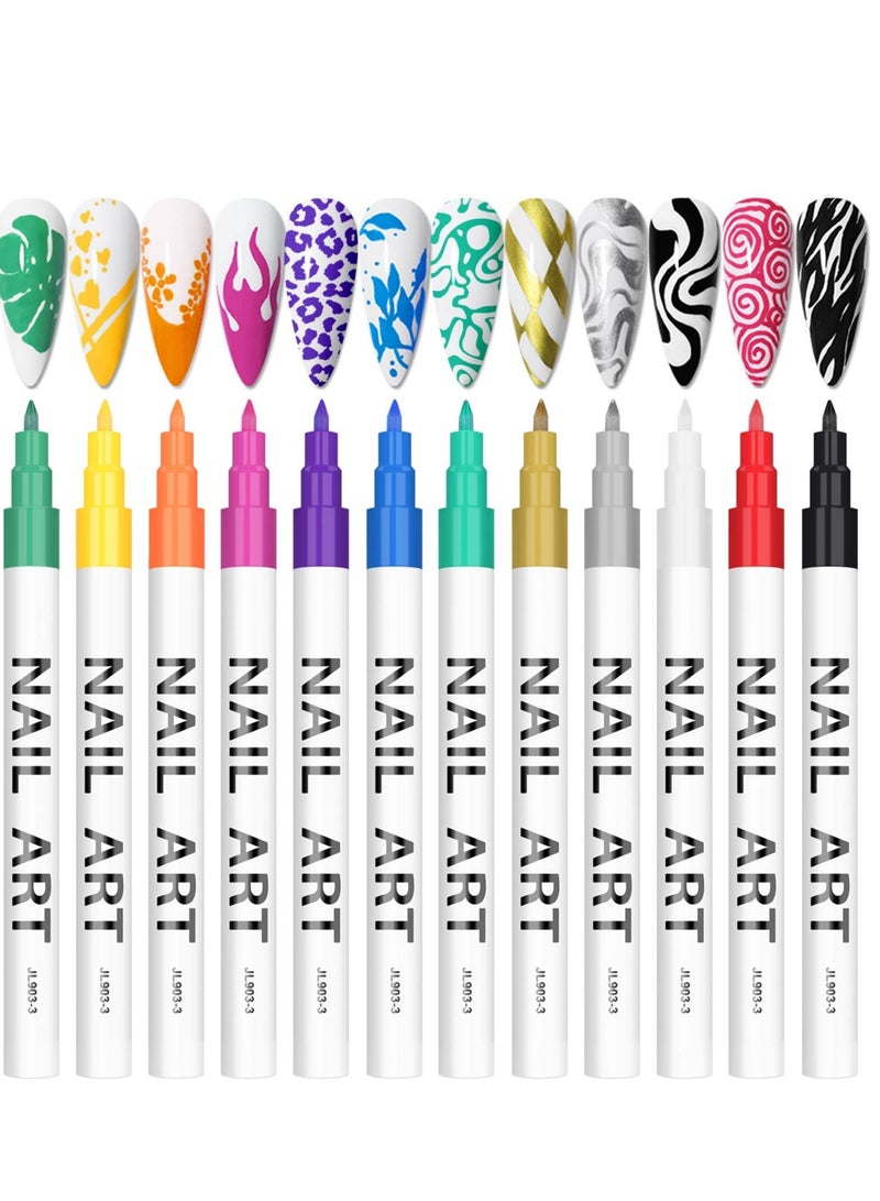 3D Nail Art Pens Set, 12 Color 3D Nail Point Graffiti Dotting Pen, Drawing Painting Liner Brush, Metallic Powder Pen Tool for Nail Art Beauty Adorn Manicure      