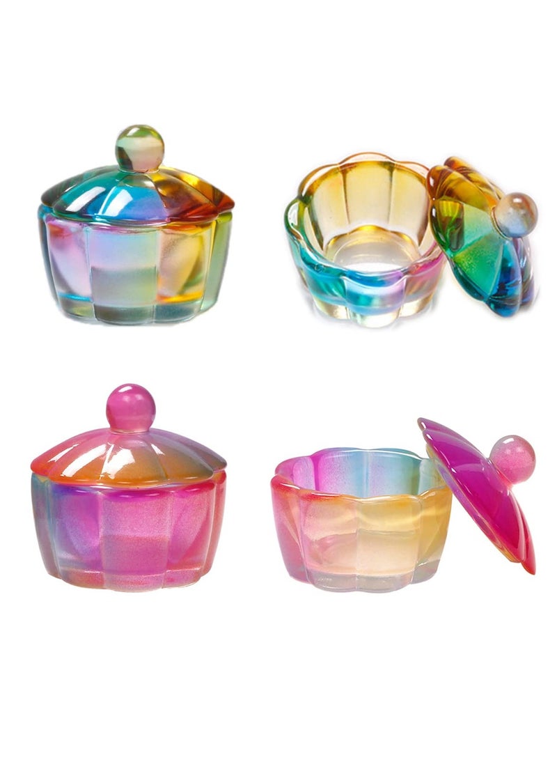 4 Pcs Glass Crystal Dappen Dish Cup with Lid, Nail Art Acrylic Liquid Powder Glassware Bowl Nail Art Accessories