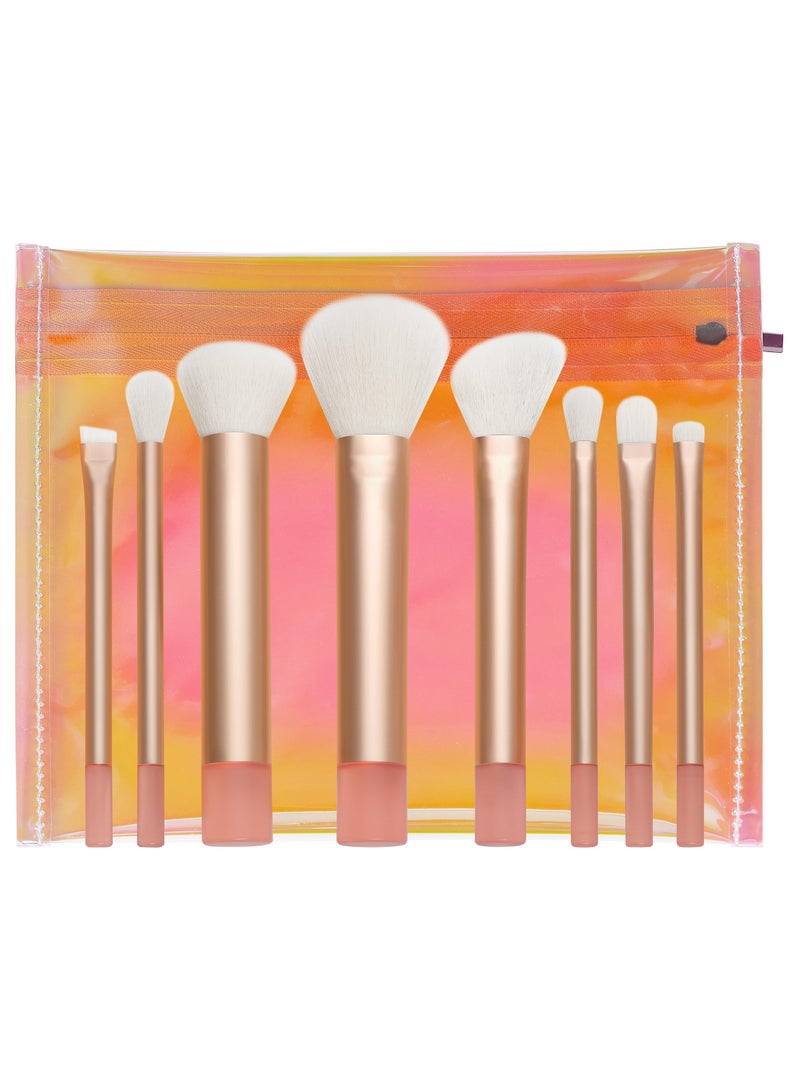 The Wanderer Make up Brush Kit, Premium and Professional 8 Midi-size Brush Set with Bag, Soft Bristles, Foundations, Powders, and Concealers, For Foundations, Powders, and Concealers, Gold