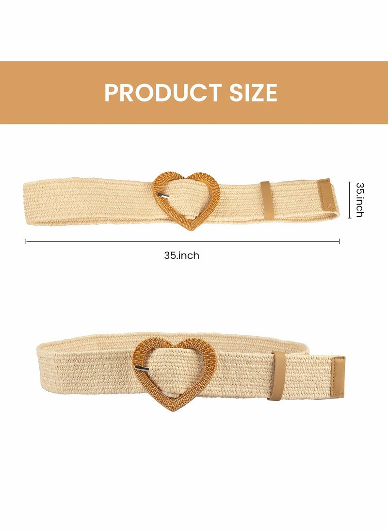 4 Pcs Straw Woven Elastic Stretch Waist Belt Skinny Dress Belt For Women Bohemian Ladies Dress Belts