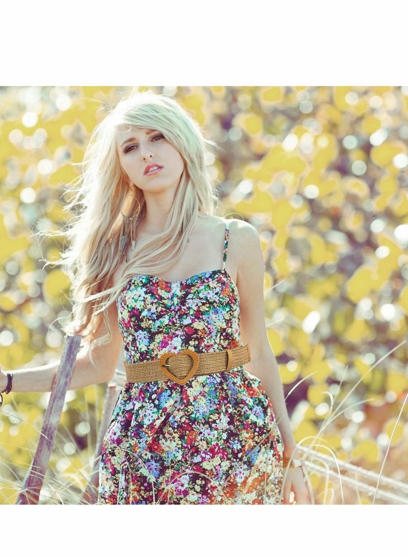 4 Pcs Straw Woven Elastic Stretch Waist Belt Skinny Dress Belt For Women Bohemian Ladies Dress Belts