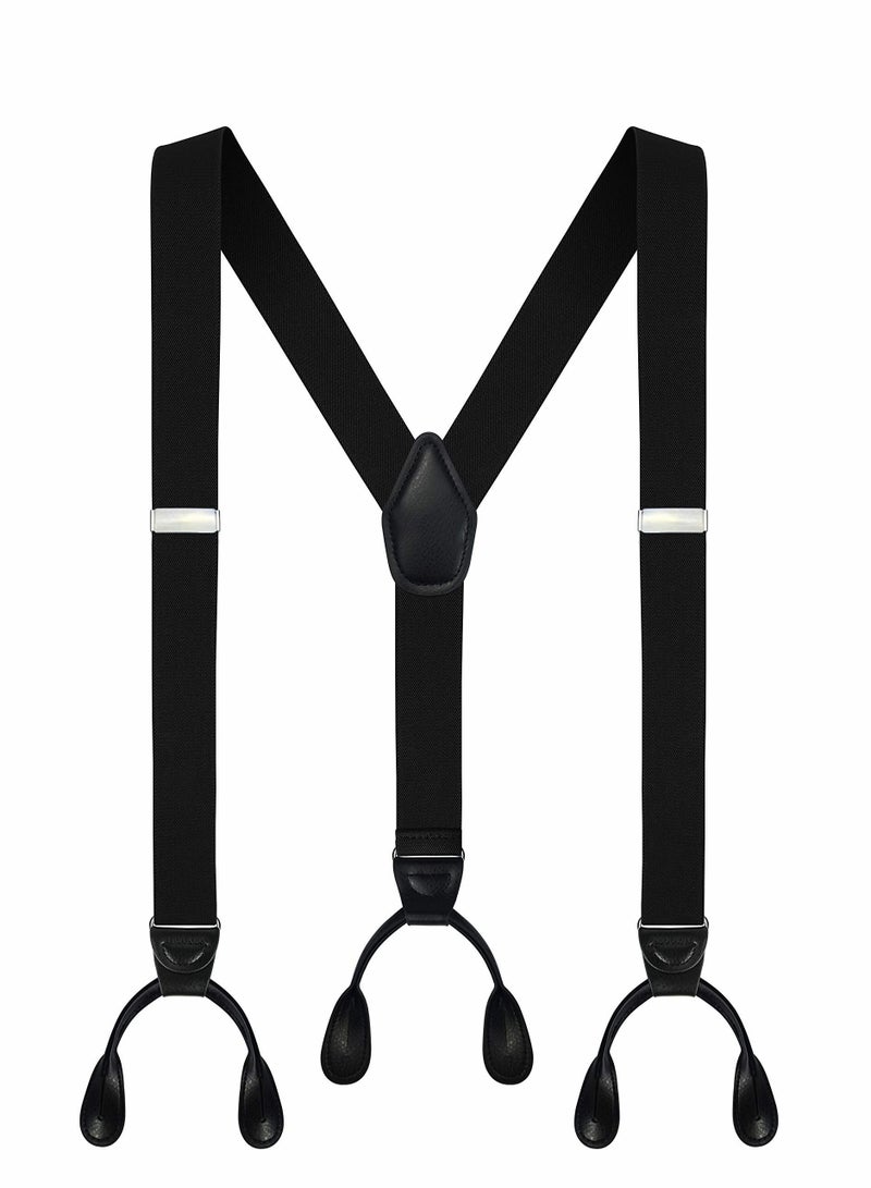 Men's Y-Back Wide Button End Elastic Adjustable Suspenders, Y Shape Tuxedo Suspender by, Men with Stylish Leather Ends Durable Long Lasting Stretch Ultimate Fashion