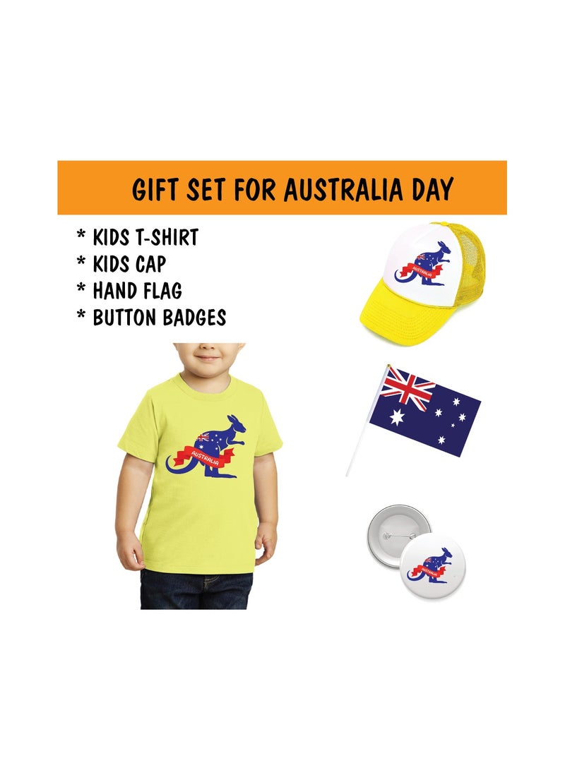 Australia Day Gift Set for Boys - T-Shirt - Cap - Badge and Flag Set - Celebrate Australia Day with this Kids Combo Pack in Style