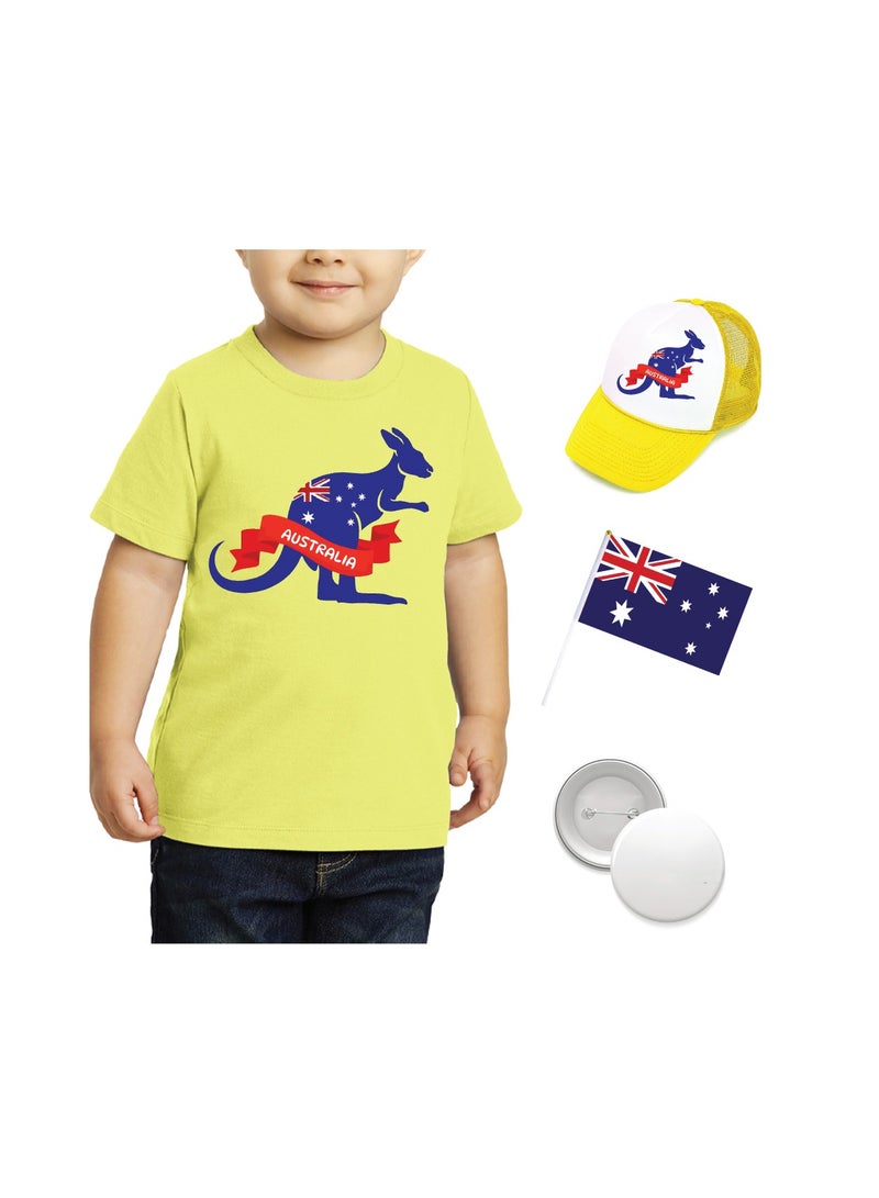 Australia Day Gift Set for Boys - T-Shirt - Cap - Badge and Flag Set - Celebrate Australia Day with this Kids Combo Pack in Style