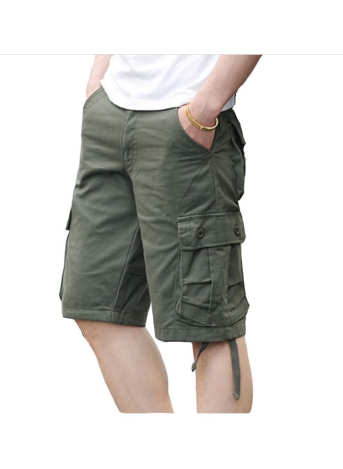 New Men's Cotton Shorts Capris Casual Shorts Grass Green