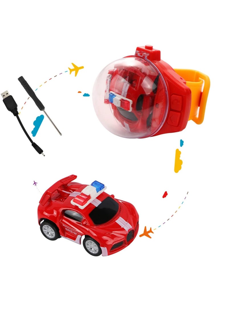 Watch Remote Control Car Toy, 2022 New Mini Remote Control Car Watch Toys, 2.4 GHz Cartoon RC Watch Racing Car, USB Charging Remote Control Car, Watch RC Car for Boys Girls Birthday Gift, Red