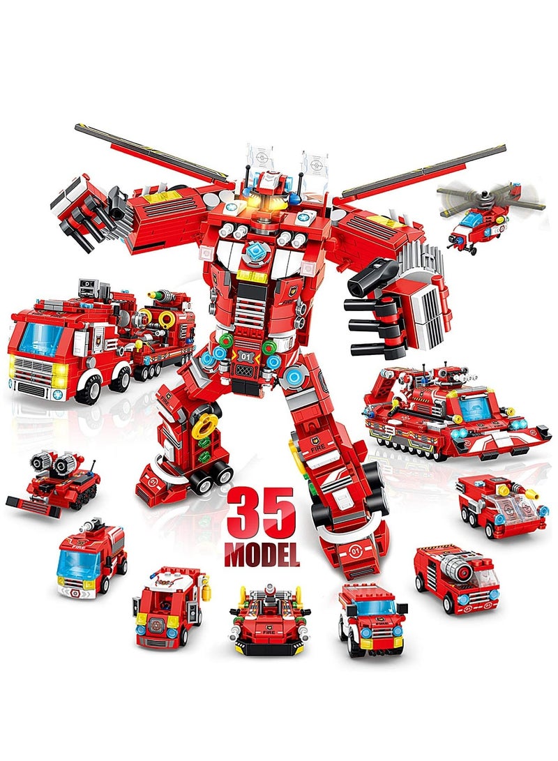 Fire Robot STEM Building Toys, 836 PCS Creative Construction Truck Blocks Toys, 35 in 1 STEM Educational Building Bricks City Fire Rescue Vehicles Kit Gift for Kids for Boys Age 6+ Year Old