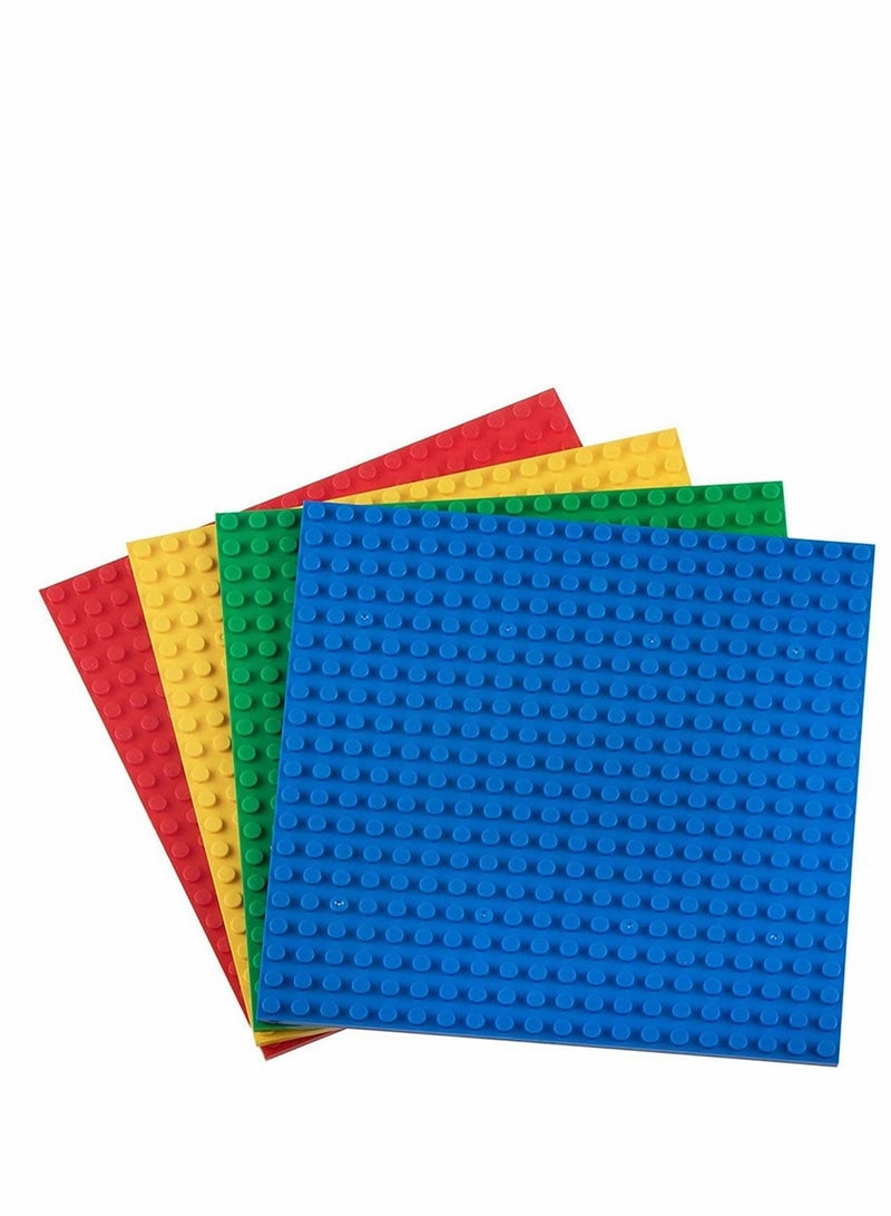 Baseplates, Building Blocks Compatible with All Major Building Brick Brands, Stackable Bases, Building Base Accessory for Kids and Adults Pack of 4 (1 Green + 1 red + 1 Blue + 1 Yellow)
