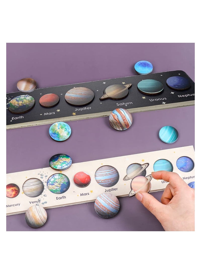 Solar System Puzzles for Kids Age 3-5, Montessori Space Toy Wooden Jigsaw Planets Early Learning Game Astronomy Puzzle Space Education Learning Montessori Toys for Toddlers Baby Boy Girl