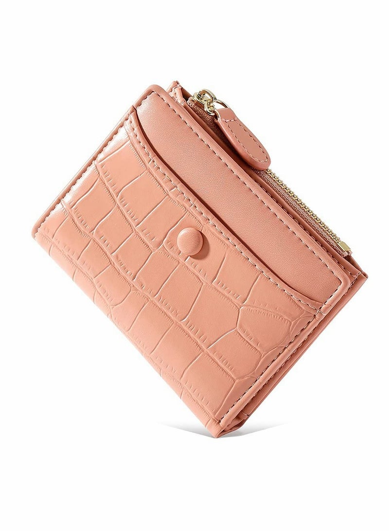 Small Purses for Women Fashion Stone Pattern Girls Wallet Thin and Light Card Holder Organizer (Pink)