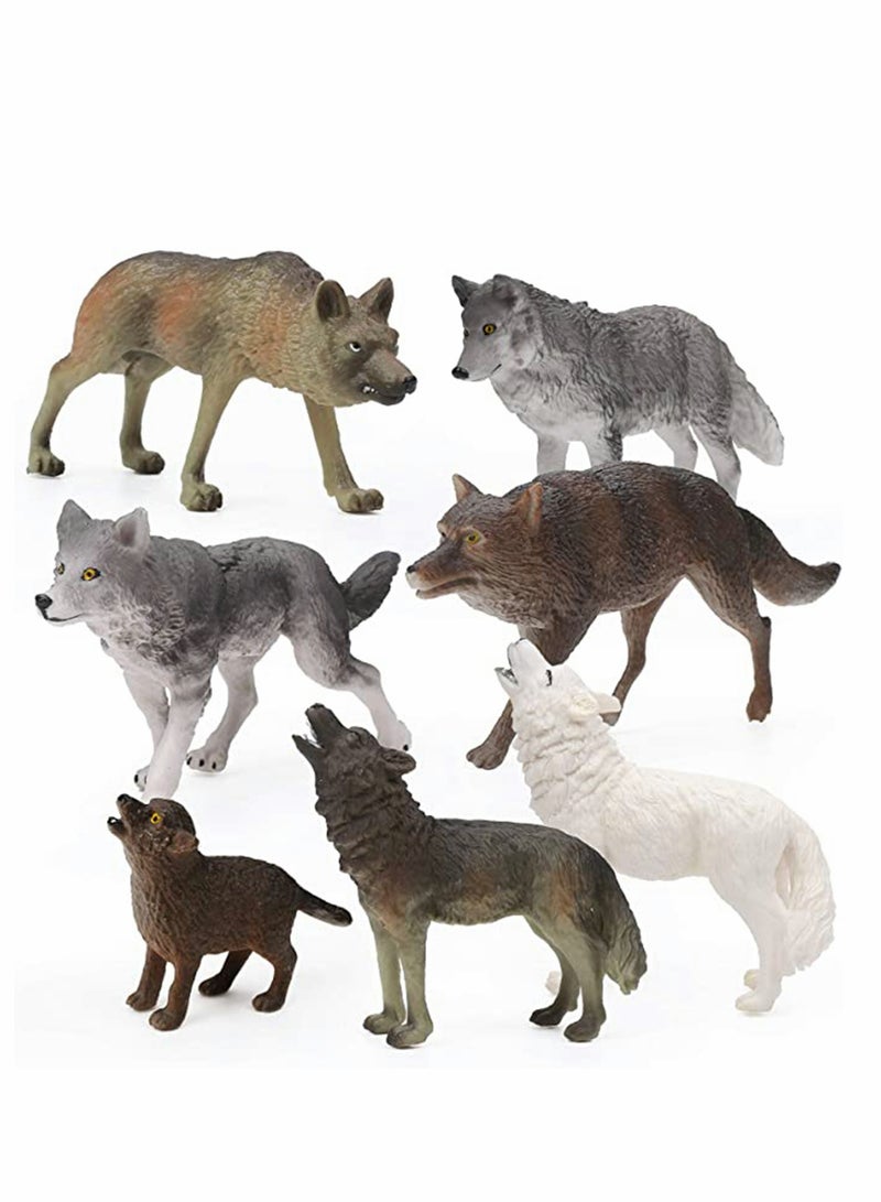 Wolf Toy 7 PcsFigurines Set Wolf Animals Figure for Kids Jumbo Wolf Toy Playset Birthday Gift Wolf Theme Party Decoration