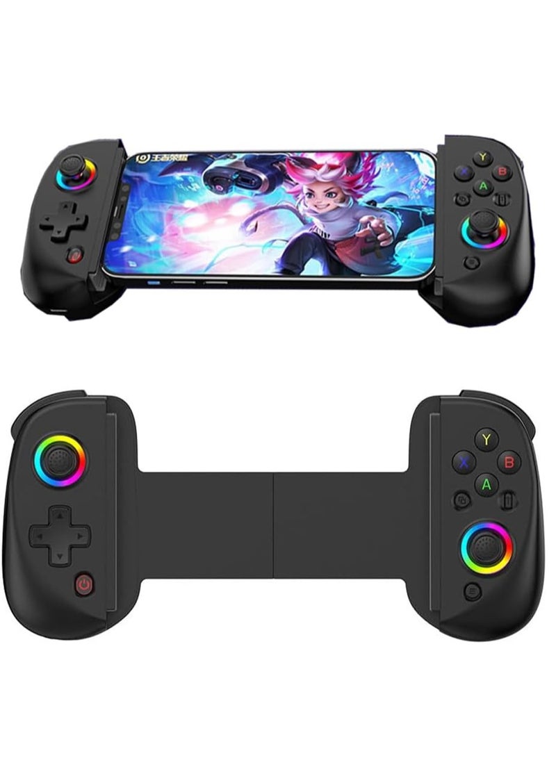 D8 Telescopic Mobile Phone Gamepad with Turbo/6-axis Gyro/Vibration Wireless Game Controller Joystick Bluetooth-Compatible5.2 RGB Light for Android iOS PS3 PS4 Switch PC