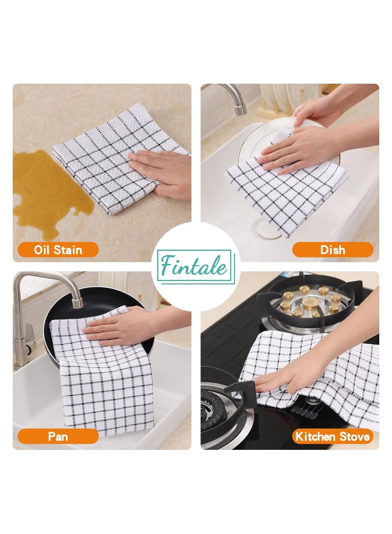 8Pcs Kitchen Absorbent Dish Cloths, Cotton Dish Towels, Quick Drying Reusable Cleaning Towels Tea Towels, Nonstick Oil Washable Rags, Multi-Purpose Dish Towels for Kitchen, Black Plaid