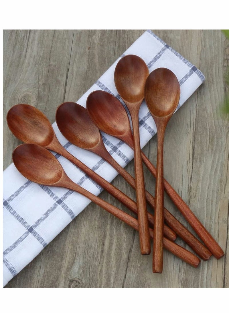 Spoon Set, 6 Long-Handled Wooden Spoons, Japanese-Style Kitchen Utensils, Environmentally Friendly Tableware 9 Inches