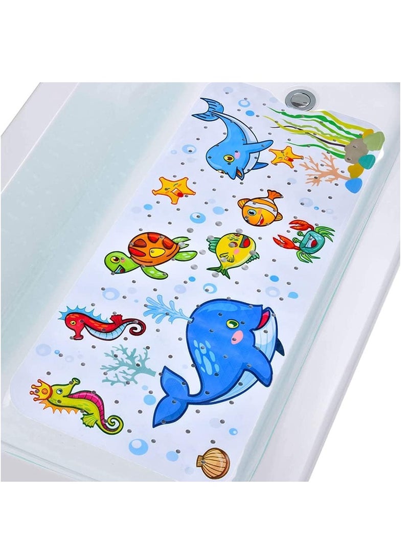 Baby Bath Mat for Tub for Kids, 40 X 16 Inch Extra Long Kids Bathtub Mat Non Slip, Cartoon Patterned Bath Tub Shower Mat Anti Slip with Suction Cups & Drain Holes, Machine Washable, Whale