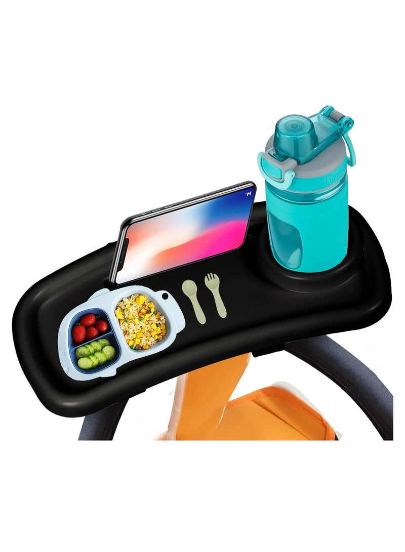 3 in 1 Universal Stroller Snack Tray, Universal Snack Tray with Cup Holder Phone Holder for Stroller, Non Slip Clip Firmly Grip Stroller Bar, Stroller Tray for Watch Video On The Go