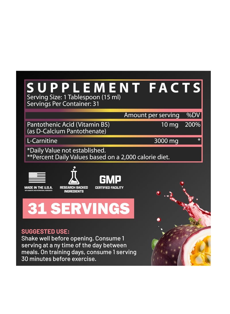 Liquid Carnitine, Passionfruit Guava, 3000 mg, Boost Endurance 31 serving 465ml