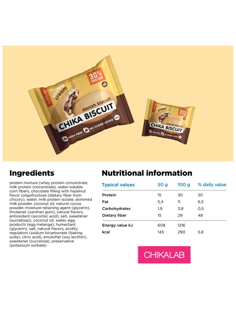 Chika Biscuit Protein Cookie Cream Filling Danish Biscuit Flavor, High Fiber and No Sugar Added 9x50g