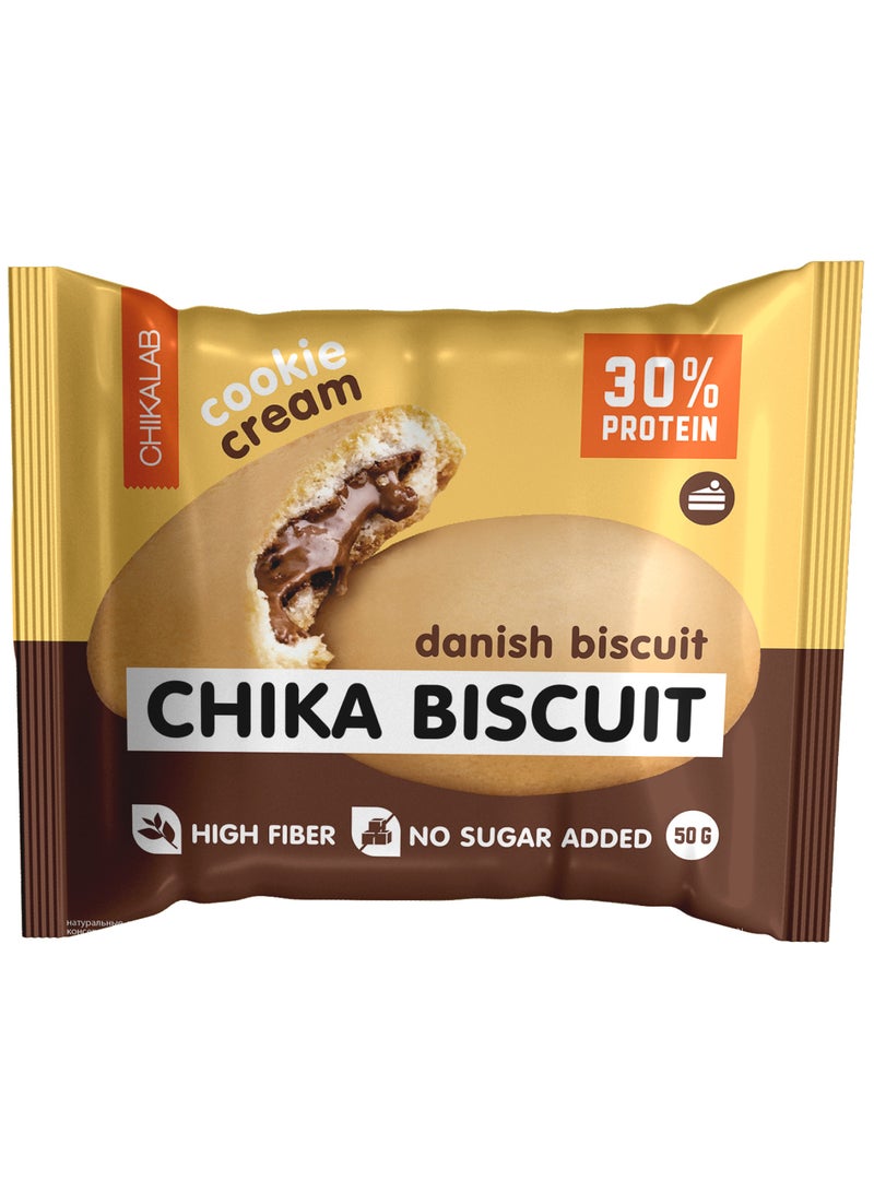 Chika Biscuit Protein Cookie Cream Filling Danish Biscuit Flavor, High Fiber and No Sugar Added 9x50g