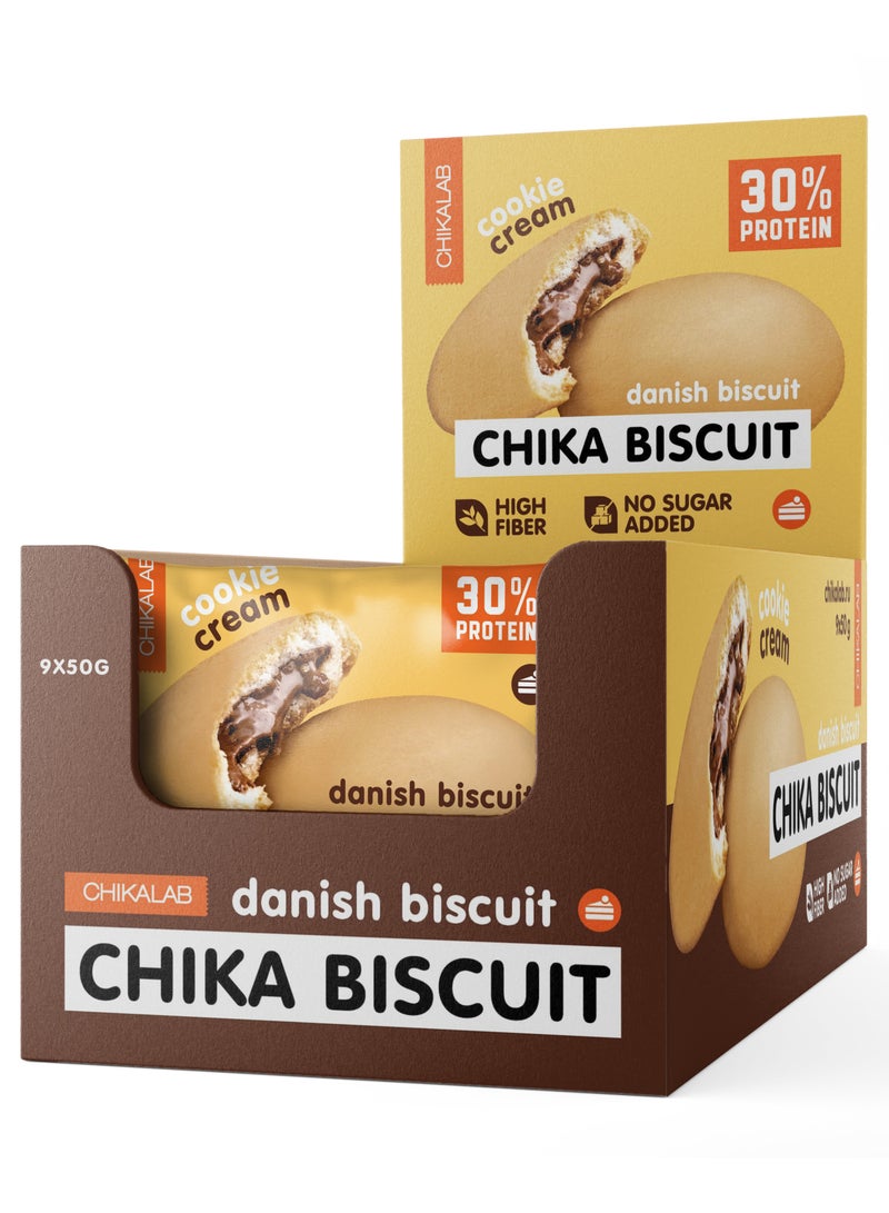 Chika Biscuit Protein Cookie Cream Filling Danish Biscuit Flavor, High Fiber and No Sugar Added 9x50g