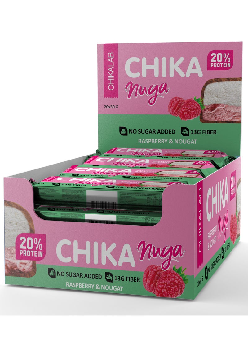 Chika Nuga Protein Bar with Raspberry and Nougat No Sugar Added 12x50g