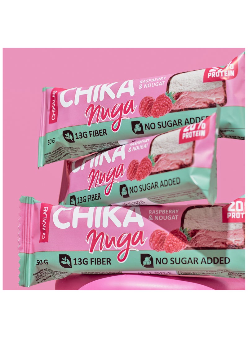 Chika Nuga Protein Bar with Raspberry and Nougat No Sugar Added 12x50g