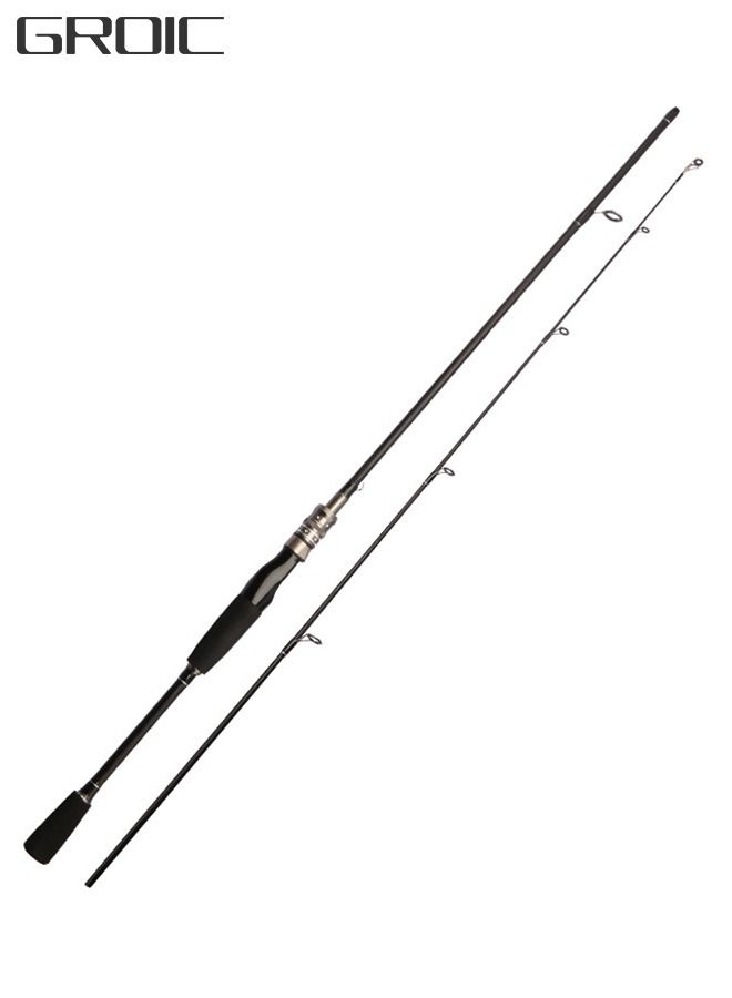 Traveller Baitcasting Fishing Rod Lightweight Carbon Spinning Straight Handle Angling Pole Portable 2.4m-Black