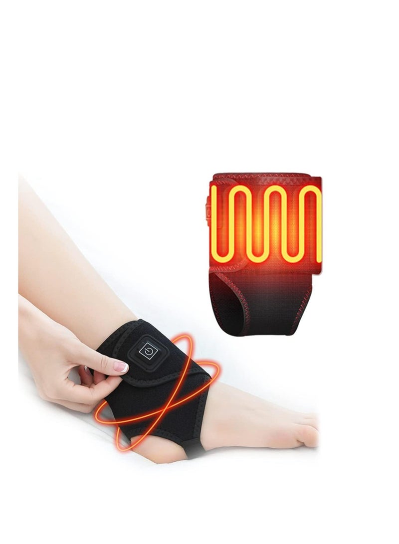 Electric Heated Ankle Wrap, Therapy Heat USB Ankle Warmer Foot Wrap with 3 Temperature Settings for Ankle Sprain, Achilles Tendonitis, Pain Relief, One Size for Left & Right Foot
