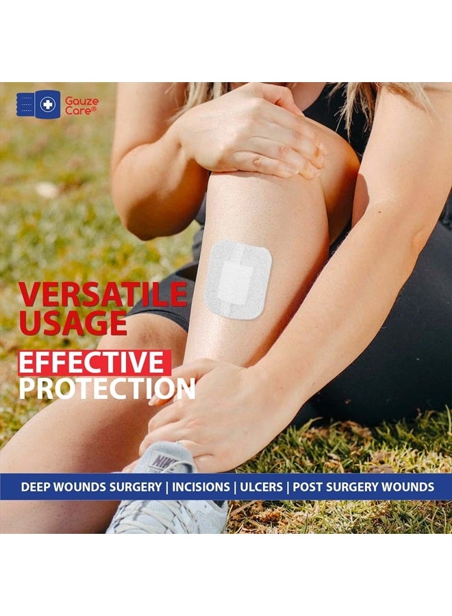GauzeCare Island Dressing 4x4 inch 28 Pcs| Individually Packed Sterile Pouches| 2x2 Non-Stick Pad in Center with Acrylic Adhesive Borders| Water-Resistant Adhesive Pads for Wound Care and Dressing