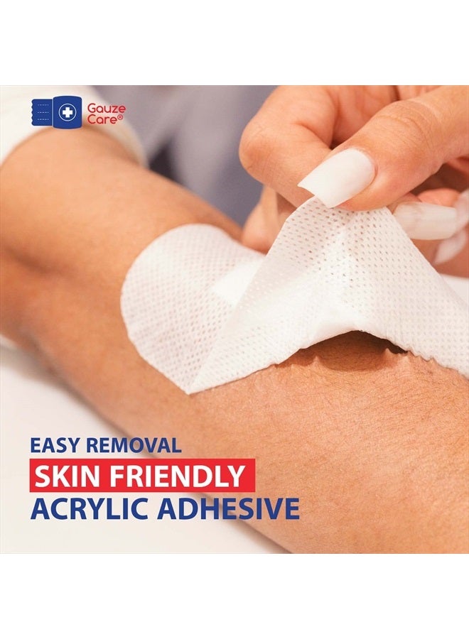 GauzeCare Island Dressing 4x4 inch 28 Pcs| Individually Packed Sterile Pouches| 2x2 Non-Stick Pad in Center with Acrylic Adhesive Borders| Water-Resistant Adhesive Pads for Wound Care and Dressing