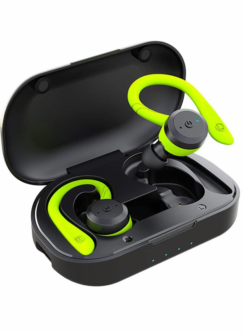 Sport Bluetooth Headphones True Wireless Earbuds with Charging Case IPX7 Waterproof Premium HIFI Stereo Sound Earphones Built in Mic In Ear Headsets Deep Bass for Running Green